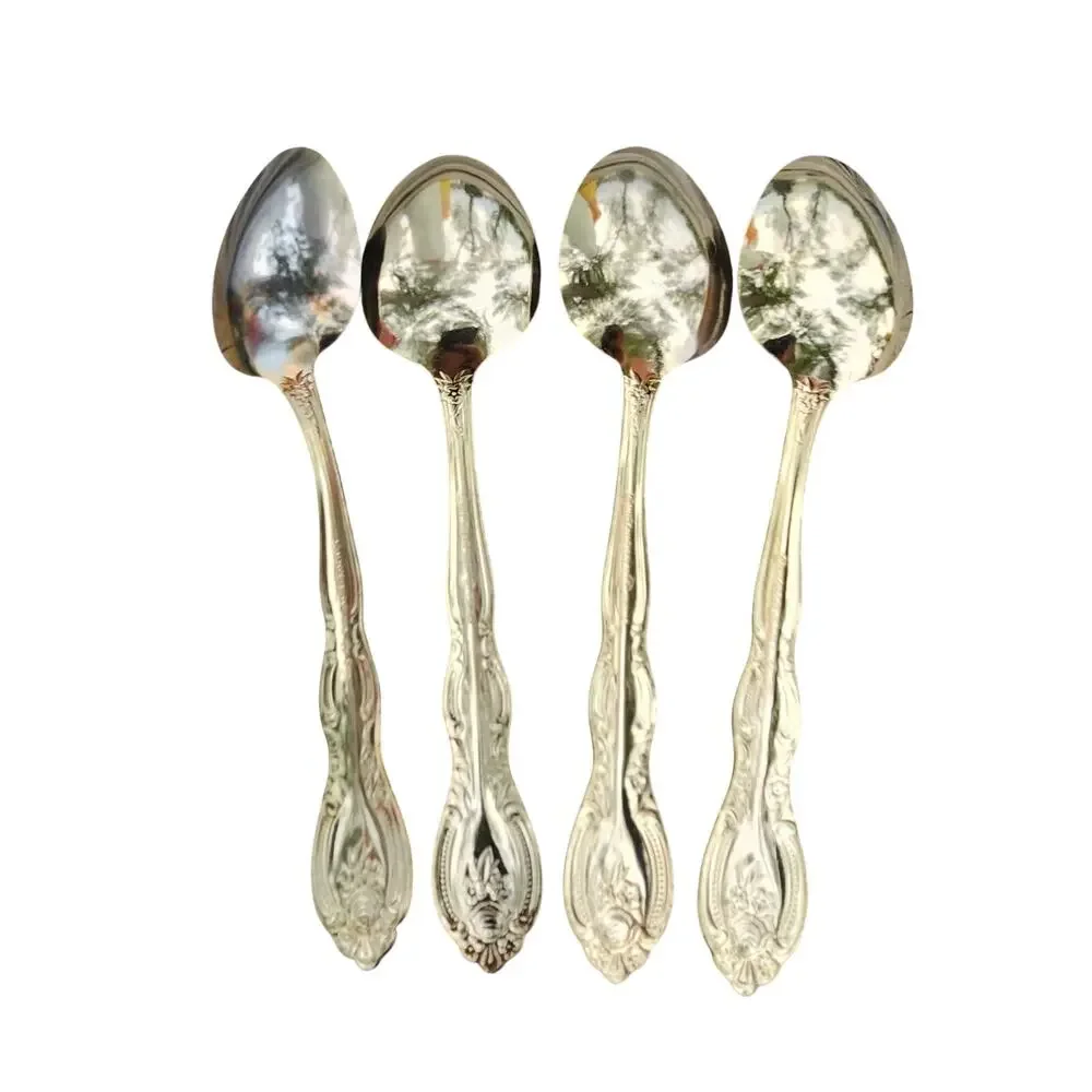 Lot 4 International Silver San Marcos Gold Electroplate Oval Soup Spoons 7 3/8